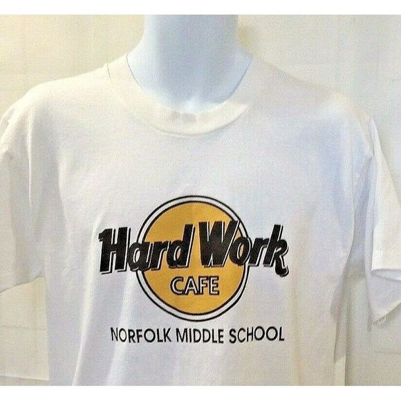 Hard Work Cafe T Shirt Vintage Norfolk Middle School Made in USA Single Stitch L - Picture 2 of 5